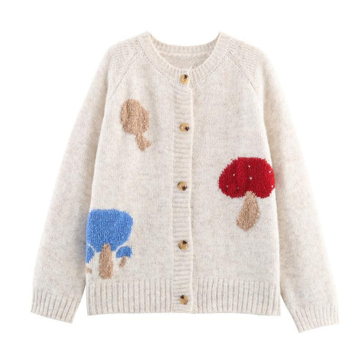 Pullover for women with colorful mushroom patterns and comfortable button details Lune London