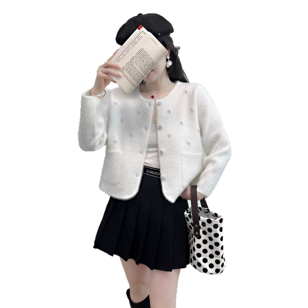 Cardigan confortable pour femmes avec décoration en perles et col rond classique Chic & Stil