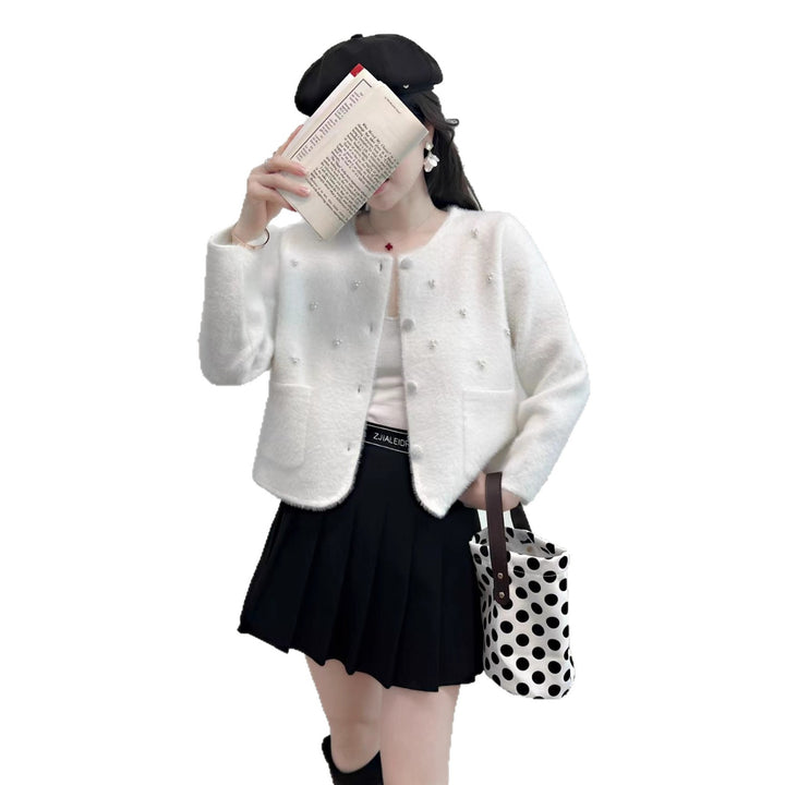 Cardigan confortable pour femmes avec décoration en perles et col rond classique Chic & Stil