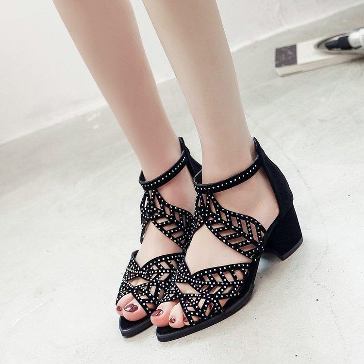 Glamorous rhinestone sandals for women with block heel Lune London