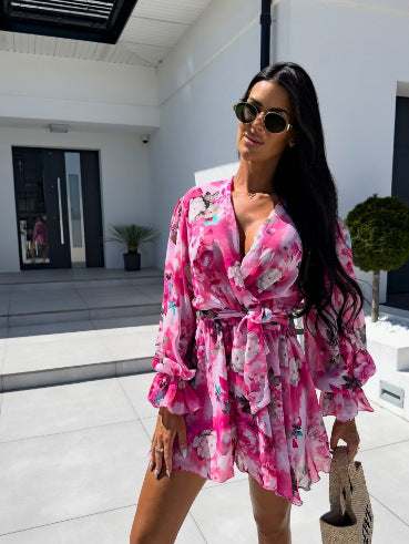 Floral wrap dress for women with adjustable belt Lune London