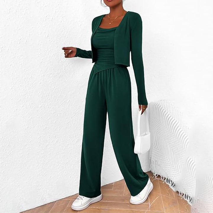 Women Comfortable Jumpsuit with Sleeveless Blouse and Open Cardigan Lune London