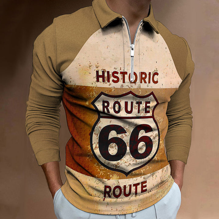 Long sleeve sports T-shirt for men with retro design and zip Lune London