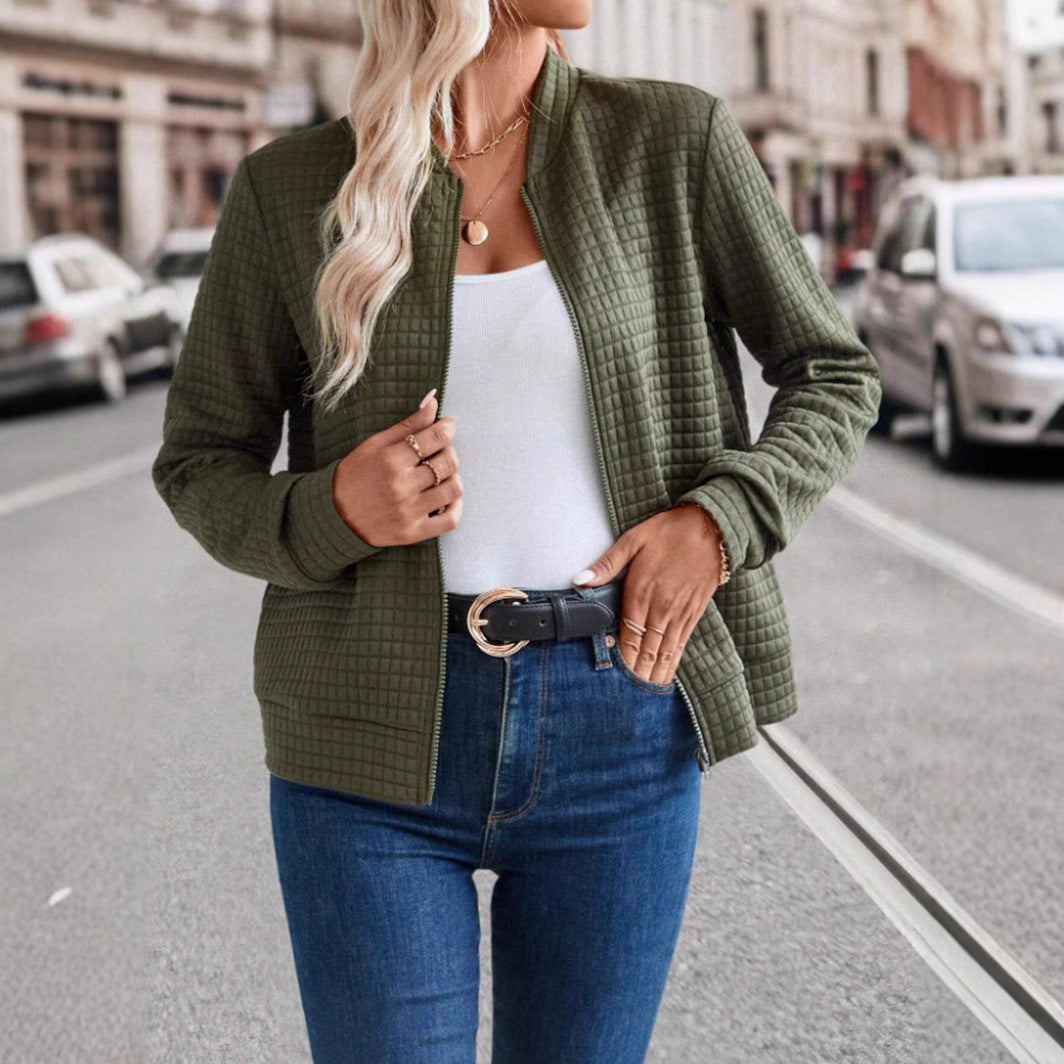 Ladies lightweight quilted jacket with high collar and full zipper Lune London