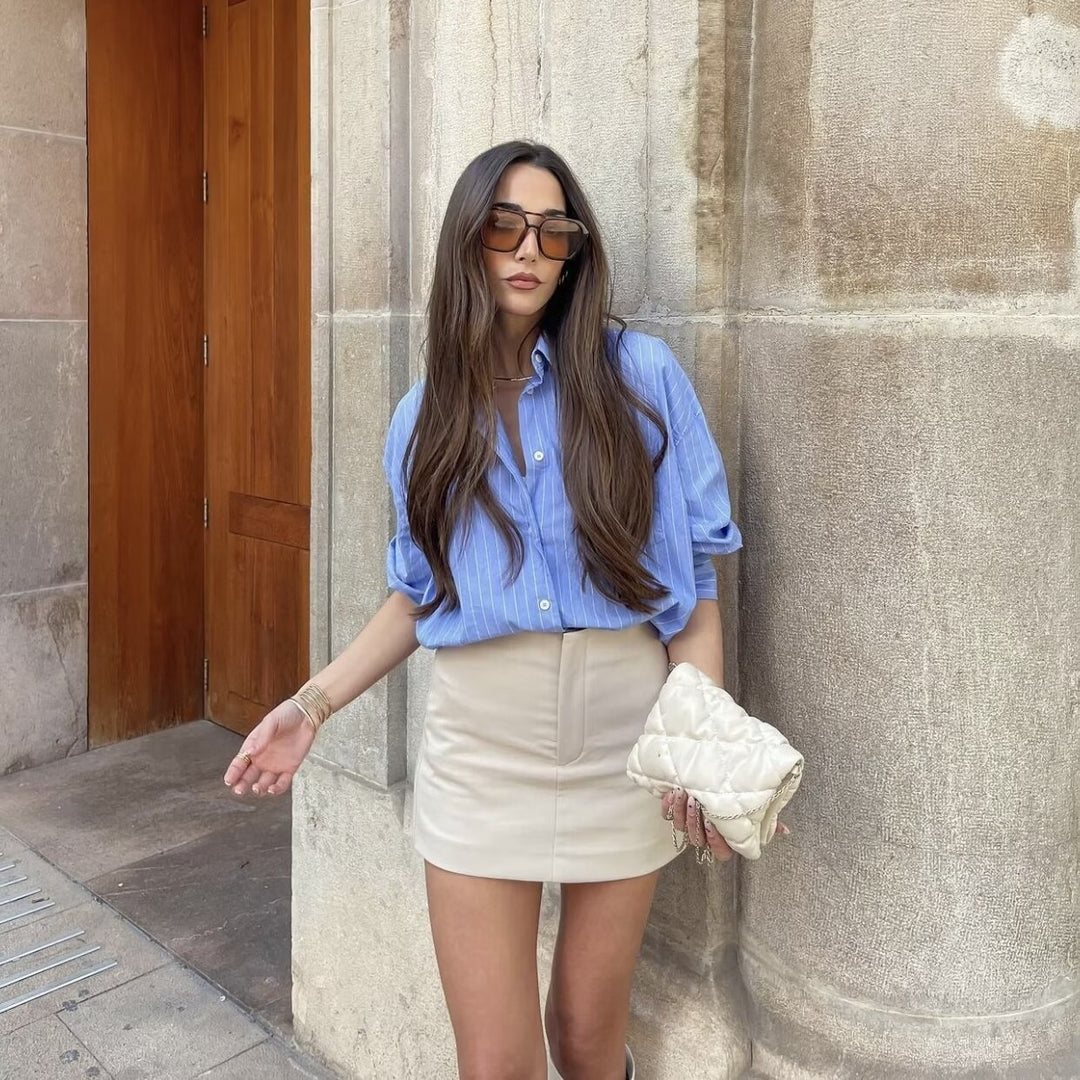 Casual striped shirt for women with classic button details and chest pockets Lune London
