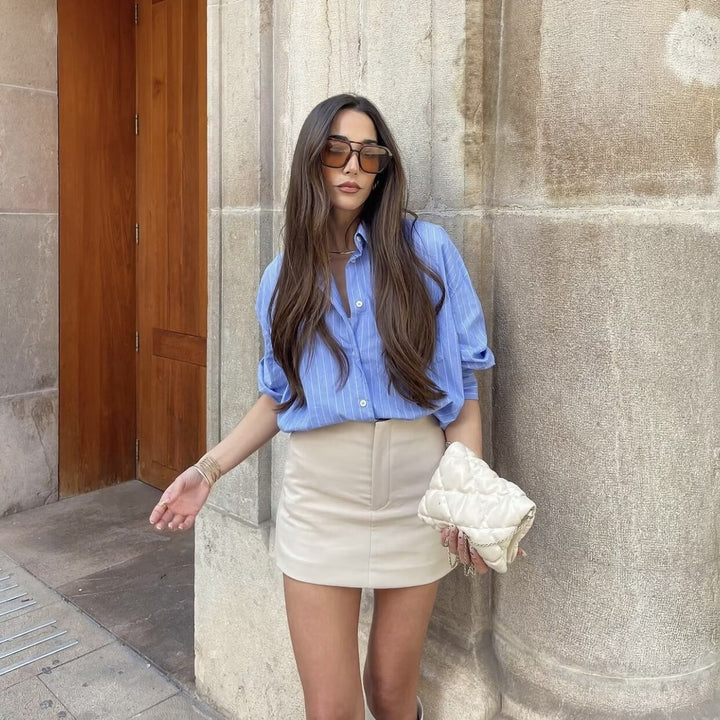 Casual striped shirt for women with classic button details and chest pockets Lune London