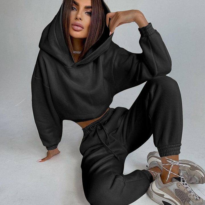 Women casual fleece sweatshirt set with high waist and drawstring Lune London