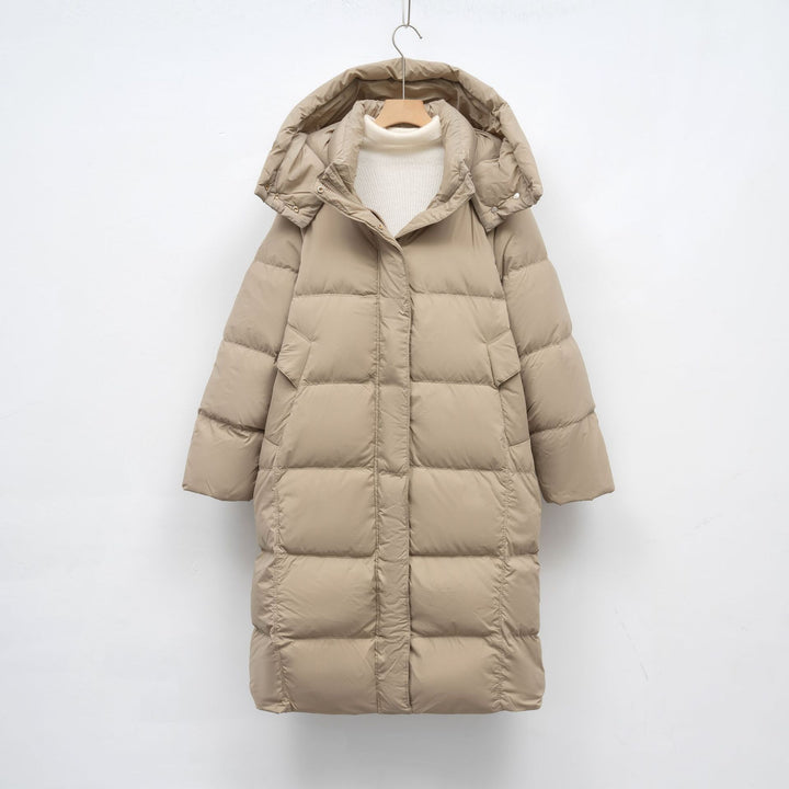 Women Long Down Coat With Adjustable Hood And Luxury Chic Inner Lining
