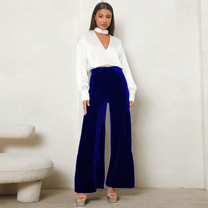 Women Loose Plush Pants with Pleats and High Waist Lune London