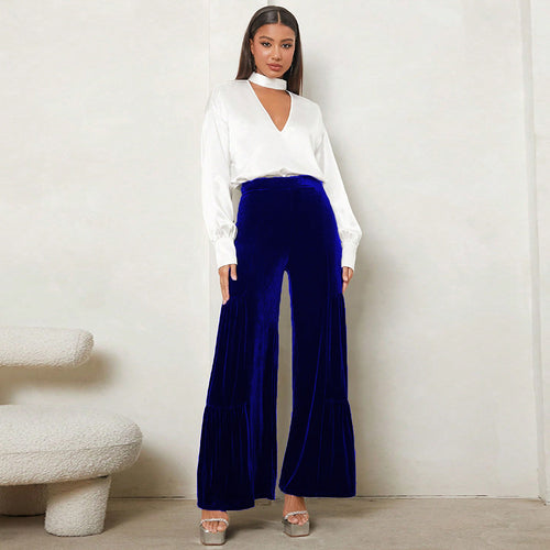 Loose plush pants for women with pleats and high waist Lune London
