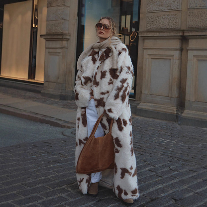 High-quality faux fur coat for women with contemporary animal pattern Lune London