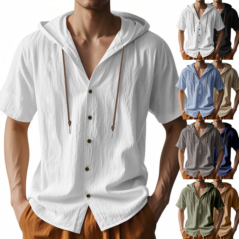 Casual short-sleeved shirt for men with hood and button placket Lune London
