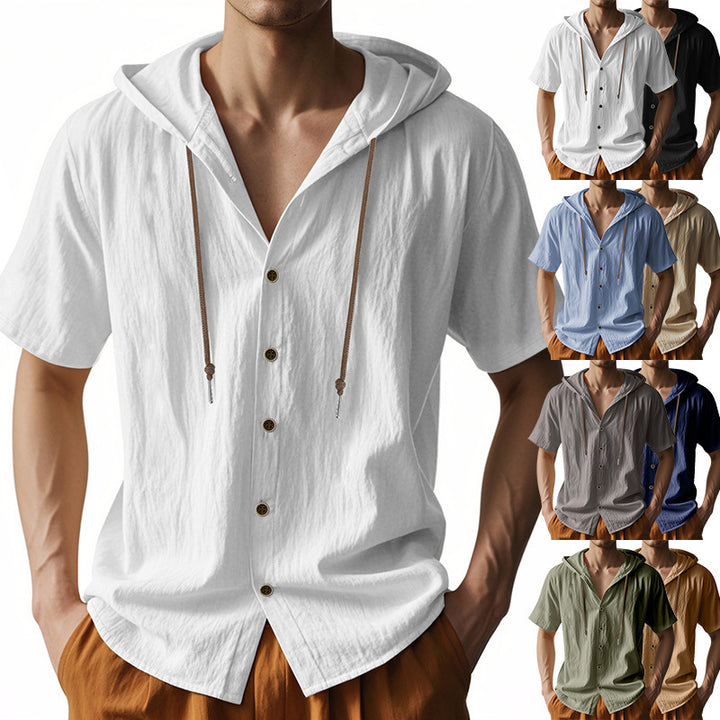Casual short-sleeved shirt for men with hood and button placket Lune London