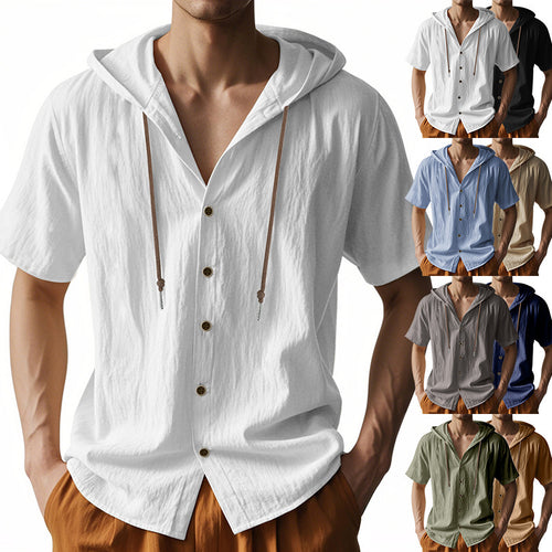 Casual short-sleeved shirt for men with hood and button placket Lune London