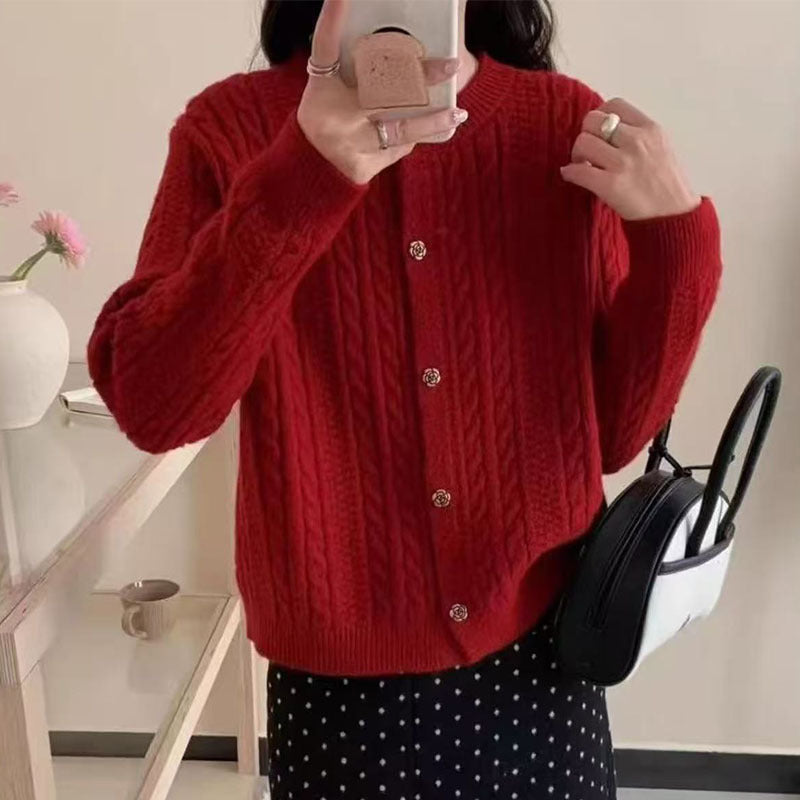 Cardigan élégant pour femmes avec motif en jambes et boutons décoratifs Chic & Stil
