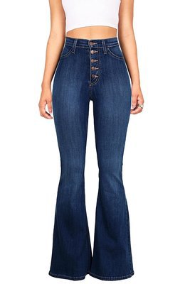 Jeans évasés taille haute pour femmes avec boutons décoratifs Chic & Stil