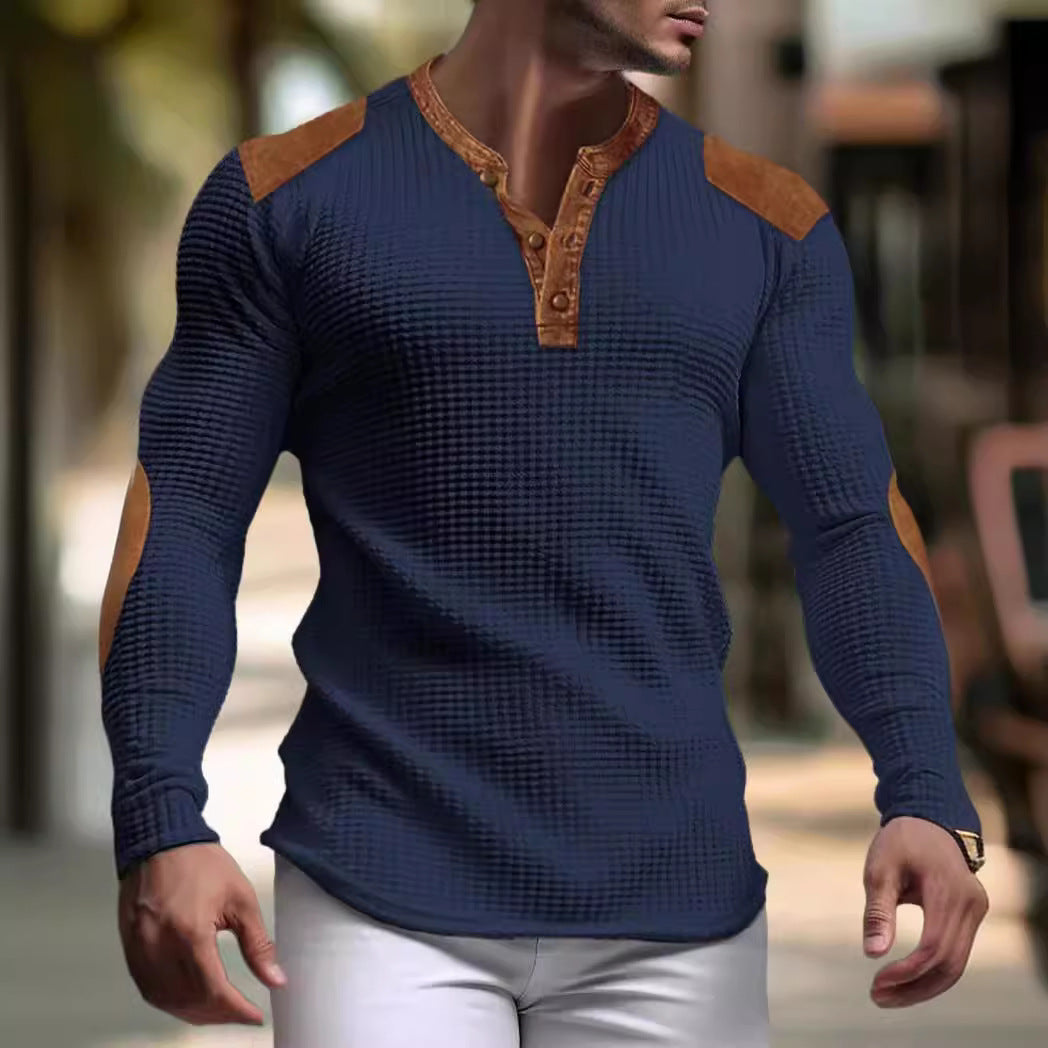 Men's Long Sleeve Henley Shirt with Textured Fabric and Contrasting Details Lune London
