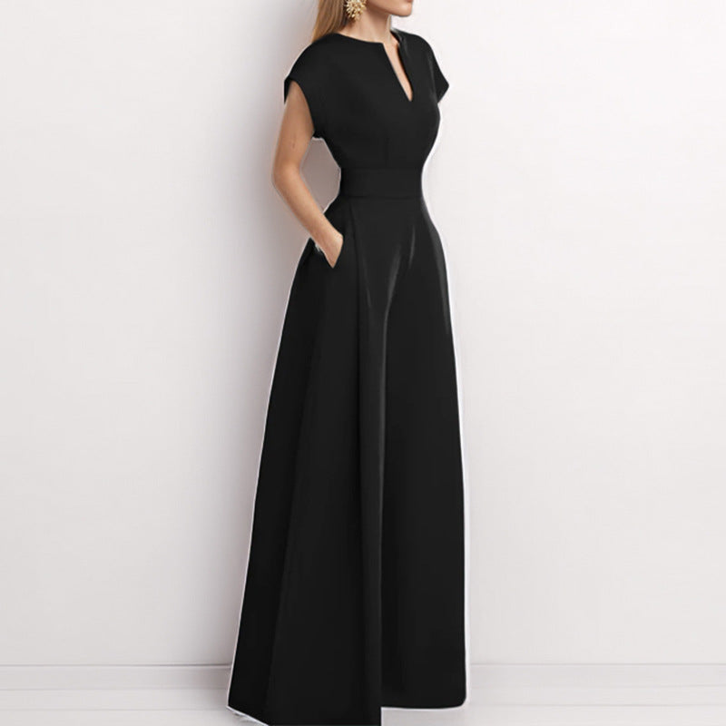 Women Elegant Jumpsuit with Wide Leg and Shawl Collar Lune London