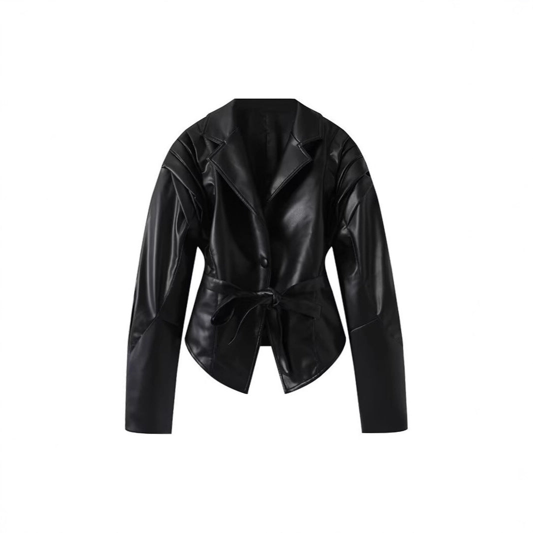 Ladies Elegant Jacket with Textured Details and Waist Belt Lune London