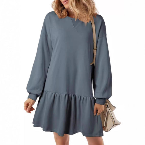 Casual sweatshirt dress for women with V-neck and ruffle hem Lune London