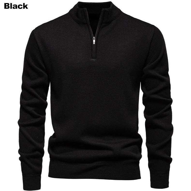 Fine knit pullover for men with short zipper and high collar Lune London