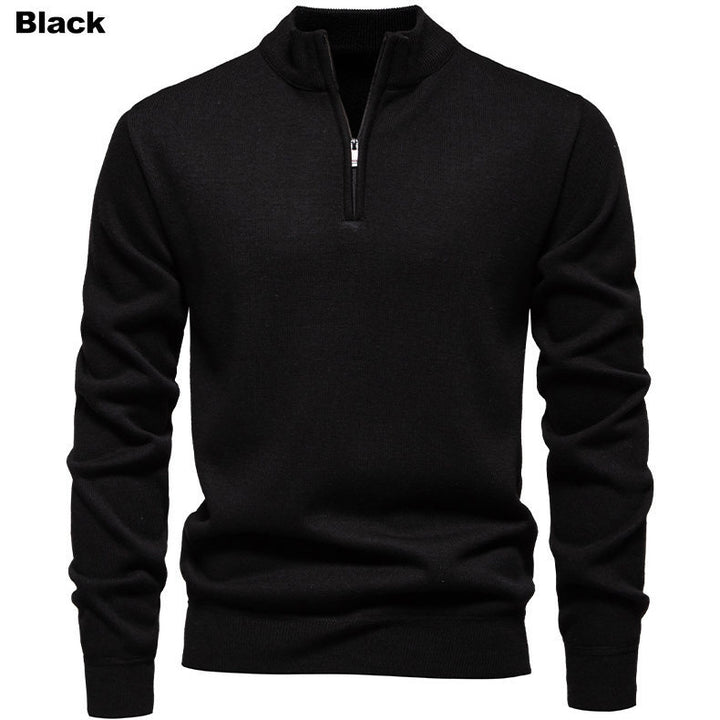 Fine knit pullover for men with short zipper and high collar Lune London