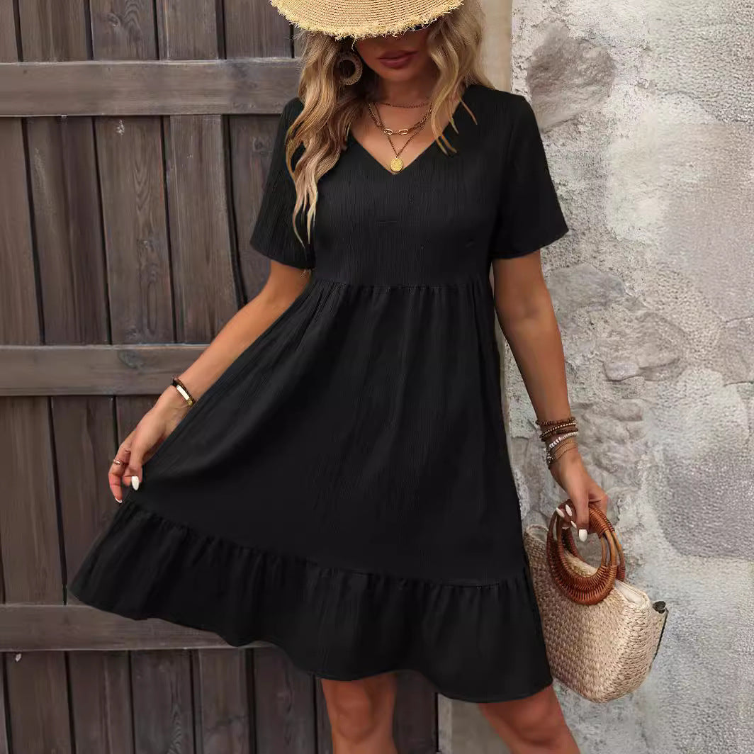 Lune London V neck airy summer dress for women with ruffled hem