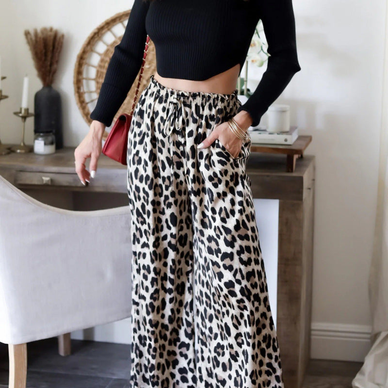 Women Wide Leg Leopard Print Pants Lune London