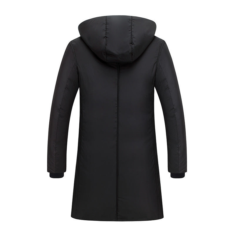Ladies long down jacket with large hood and practical pockets Lune London