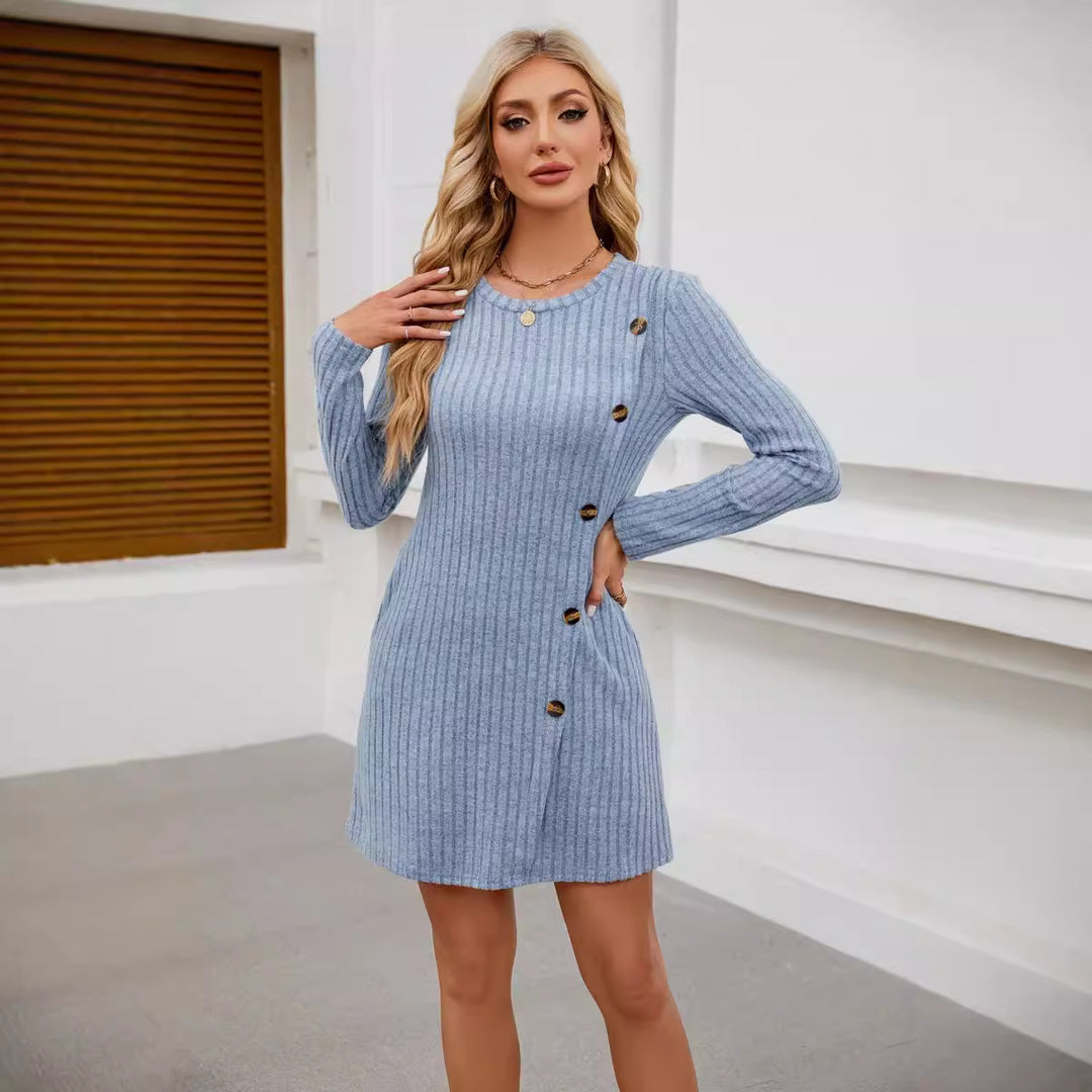 Knitted dress for women with high-quality ribbed design and decorative buttons Lune London
