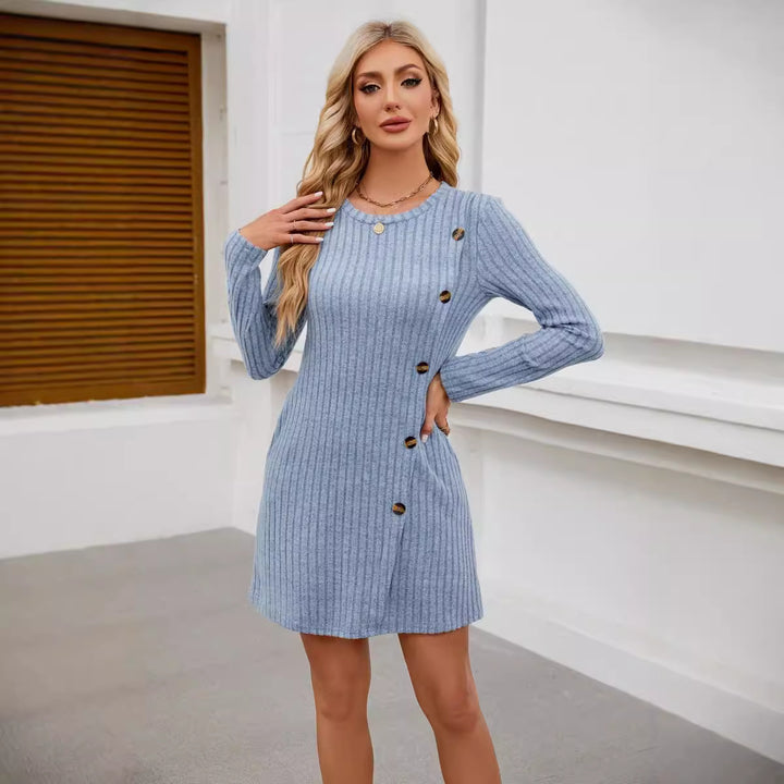 Knitted dress for women with high-quality ribbed design and decorative buttons Lune London