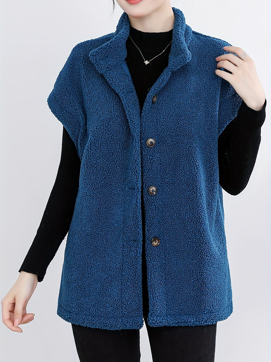 Ladies Cozy Cardigan with Buttons and Chic High Collar