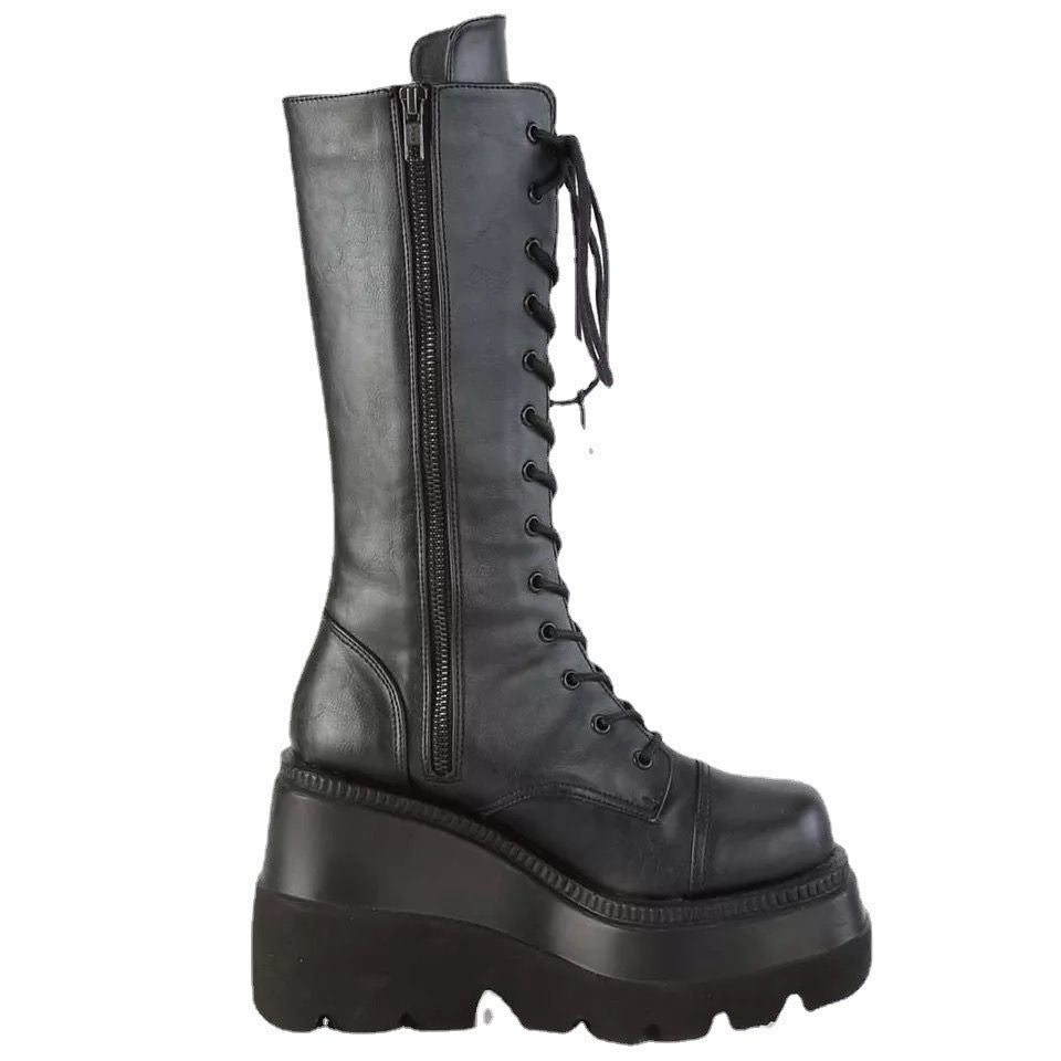 Lune London | Women's High-Quality Lace-Up Boots with Platform Heel and Side Zipper