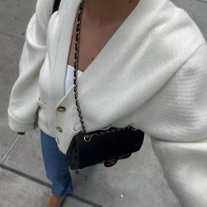 Women's oversized knitted cardigan with pockets and V-neck Lune London