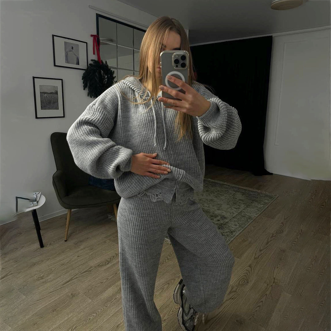 Women knitted set with relaxed fit and modern hoodie Lune London