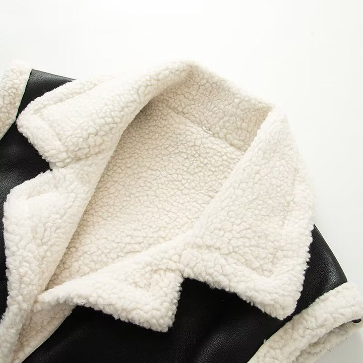 Women trendy synthetic leather vest with cozy teddy lining Lune London