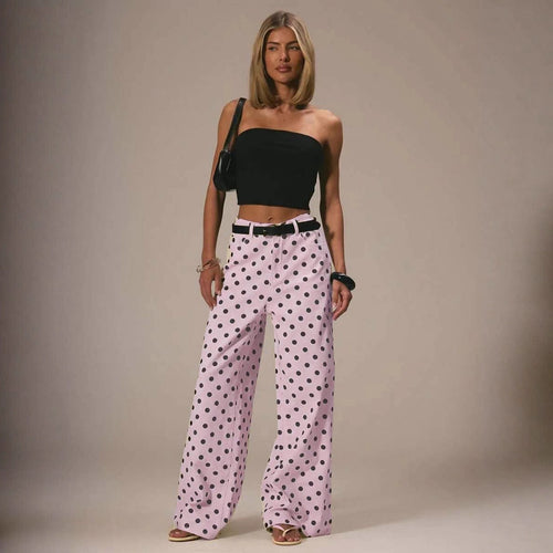 Ladies wide Polka-Dot Palazzo pants with high-waist cut Lune London