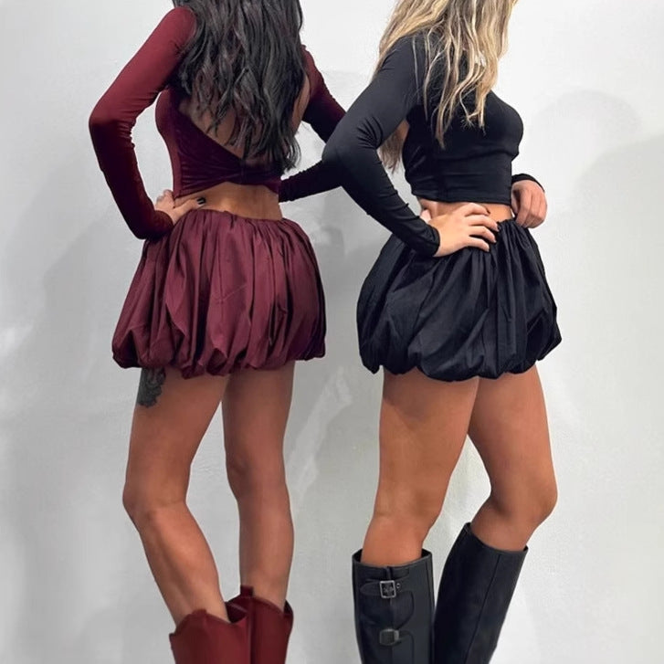 Short ruffled dress for women with long sleeves and elastic waist Lune London