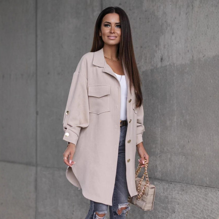 Chic oversized shirt jacket for women with pockets and button details Lune London