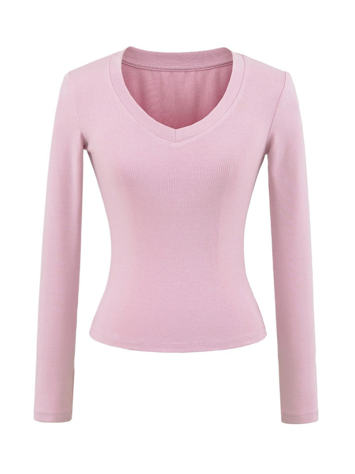 Long sleeve V-neck fitted women's T-shirt Lune London