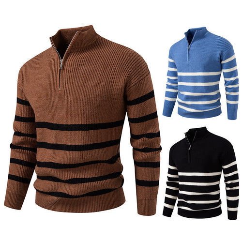 Trendy turtleneck sweater for men with textured design and half zip Lune London