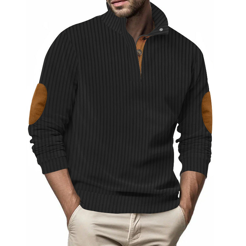Quilted pullover for men with textured design and contrasting patches Lune London