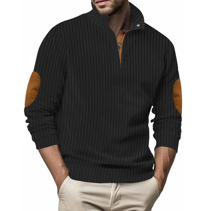 Quilted pullover for men with textured design and contrasting patches Lune London