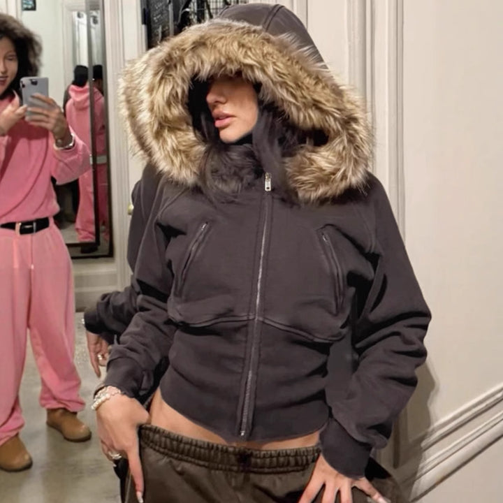 Hooded jacket for women with removable faux fur lining and fitted cut Lune London