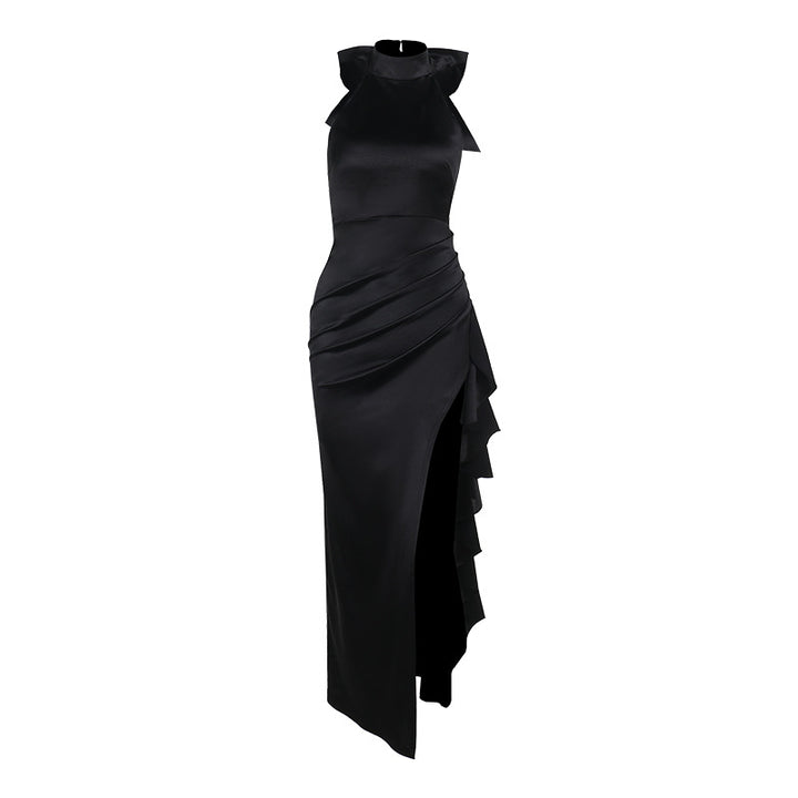 Ladies Elegant Satin Split Dress Lune London