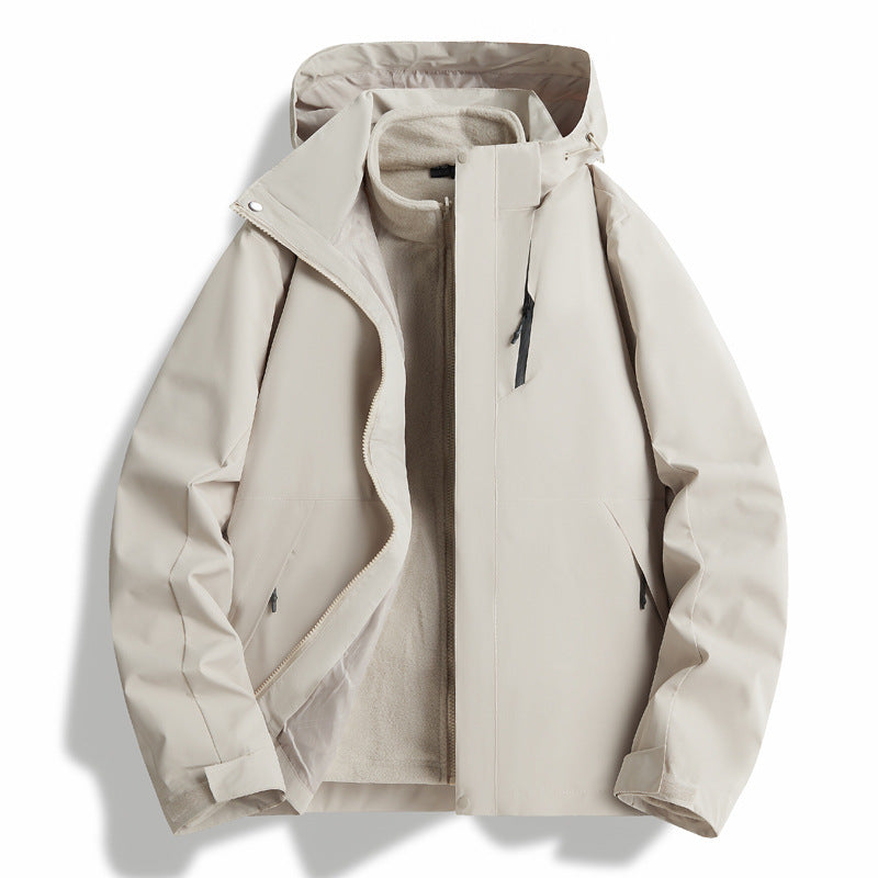 Waterproof outdoor jacket for men with insulating lining and adjustable hood drawstring Lune London