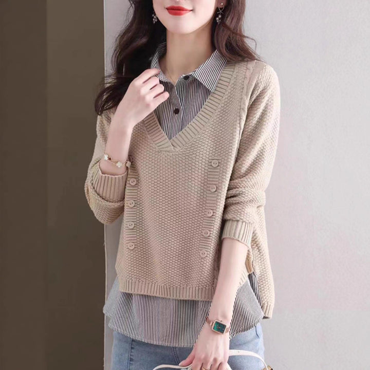 Knit V-neck sweater for women with button details Lune London
