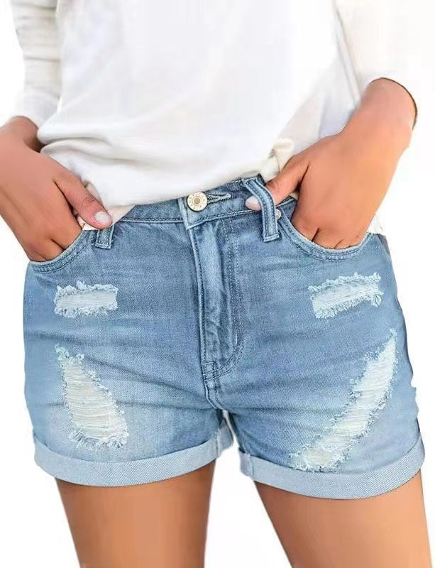 Women's denim shorts with trendy tear details and casual fit Lune London