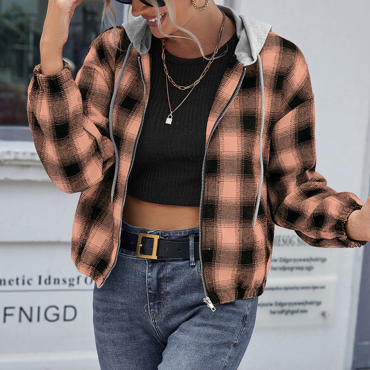 Casual cotton jacket for women with checkered pattern and hood Lune London