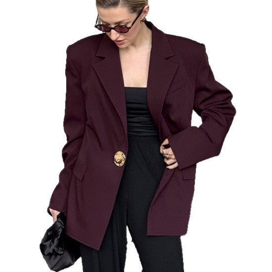 Oversized blazer for women with gold button Lune London